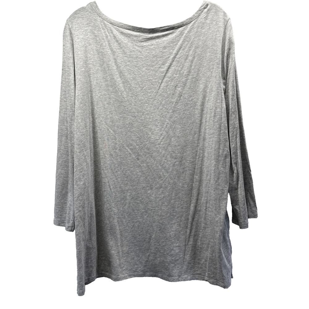 Garnet Hill Women's Top Size XL Solid Gray Organic Cotton Pullover 3/4 Sleeves